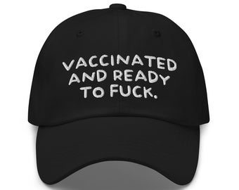 Broderad "Vaccinerad och redo" pappahatt: Rolig meme-keps