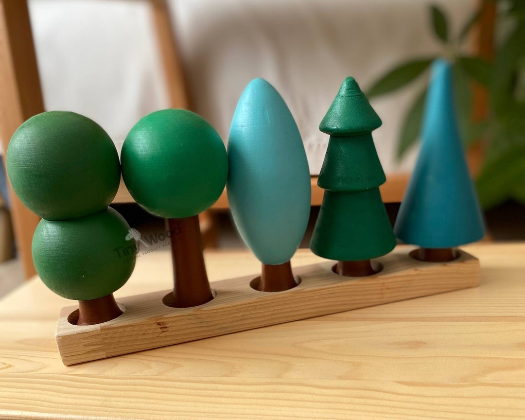 Wooden Forest Toy Set Handmade Wooden Trees Waldorf Toys Woodland Tree ...