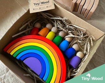 Waldorf Rainbow & Peg Doll Set  | 7-Pack Waldorf Rainbow | Montessori Baby Toy|  Waldorf Toddler Toys, Christmas, Birthday Gift