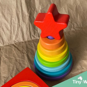 Wooden Ring Stacker Montessori Rainbow Stacker, Educational Baby Toy for Toddler Learning, Waldorf Toys Gift