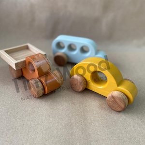 Wooden Toy Cars Set, Handcrafted Mini Car Truck & Bus, Montessori Vehicles for Toddlers, Perfect Gift for Little Car Lovers