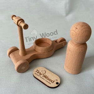 Handmade Wooden Scooter Toy with Peg Doll: Montessori Beech Wood Ride-On