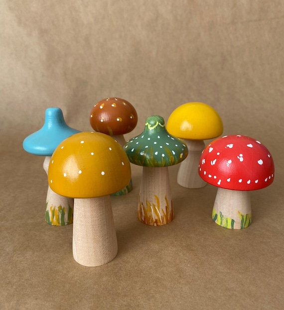 Hand-Painted Wooden Mushroom Toys: Montessori Nature Play Set