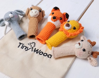 Safari Finger Puppets, Crochet Safari Animals, Montessori Speech Therapy Activity, Waldorf Gift for Toddlers
