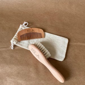 Personalized Wooden Baby Hair Brush Set: Custom Engraved Newborn Gift