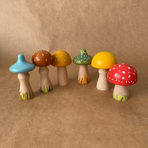 Wooden Mushroom Toys - Hand-Painted Montessori Nature Play Set - Natural Wood Mushrooms for Kids - Creative Waldorf Gift