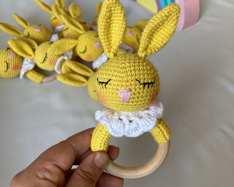 Amigurumi Buny Baby Rattle Crochet Baby Rattle on Wooden Etsy
