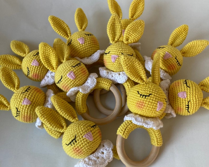 Amigurumi Buny Baby Rattle Crochet Baby Rattle on Wooden Etsy