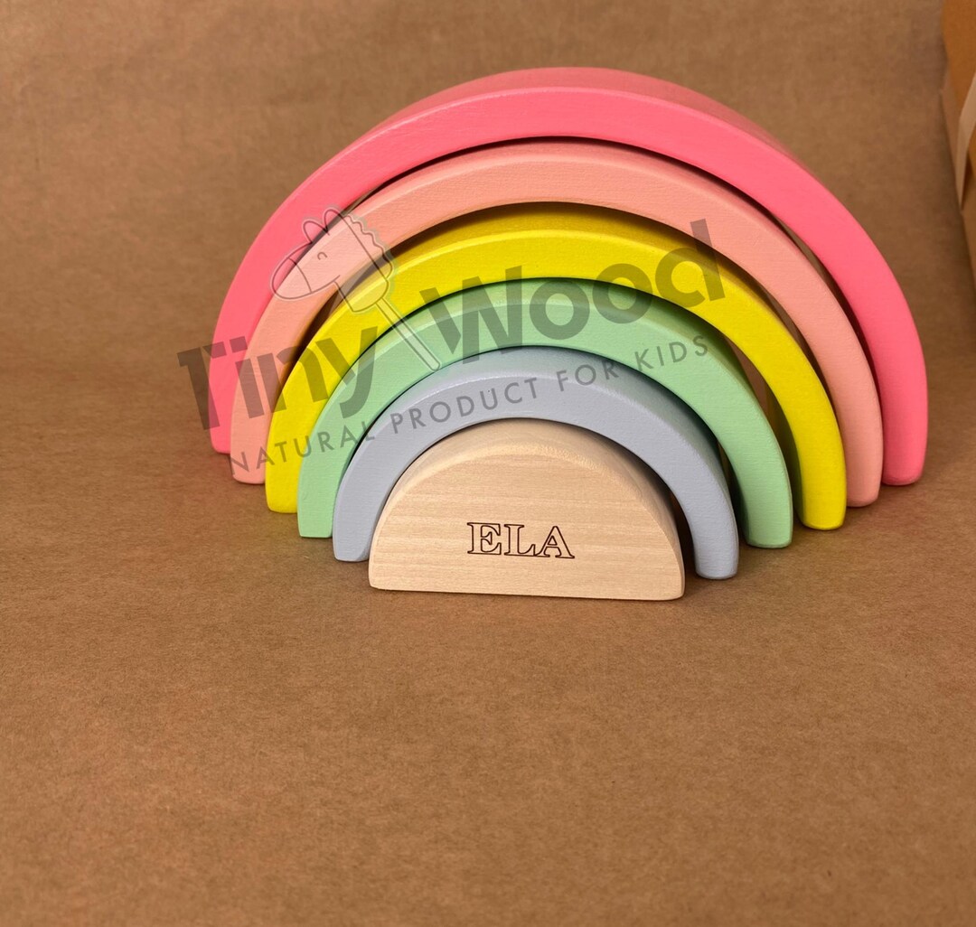 Personalized Rainbow Wooden Stacker Toy: Montessori Educational Gift - Etsy