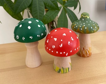 Hand-Painted Wooden Mushroom Toys: Montessori Nature Play Set