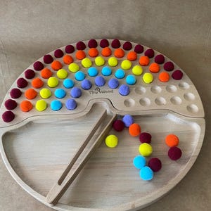 Montessori Toys Natural Wooden Rainbow Color Sorting Set with Tongs, Sensory and Fine Motor Skill Toy, Perfect Educational Baby Gift
