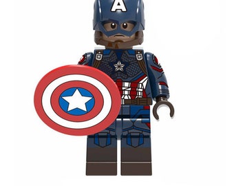 Custom Designed Minifigure Captain America v1 Superhero Printed On LEGO Parts