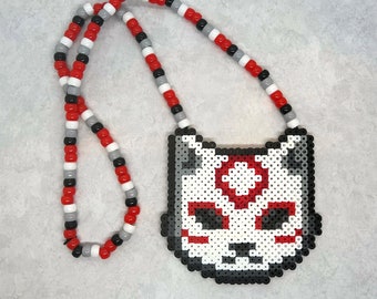 Kitsune Fox Perler Kandi, Rave Necklace, Perler Art