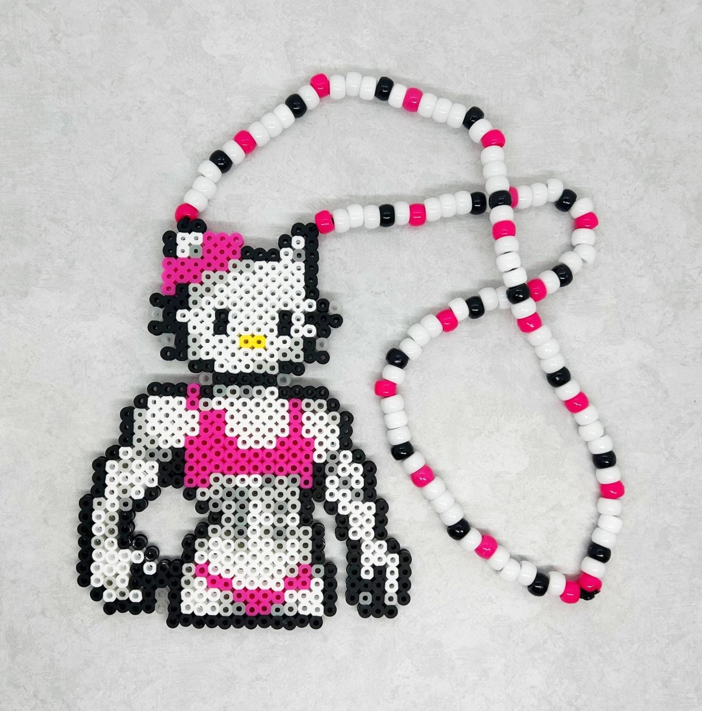 Buff Kitty Perler Kandi Necklace, Rave Necklace, Perler Art