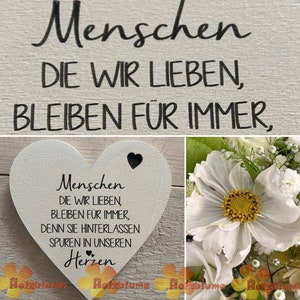 Herz Grabstecker bedruckt "Menschen die wir lieben, bleiben für immer