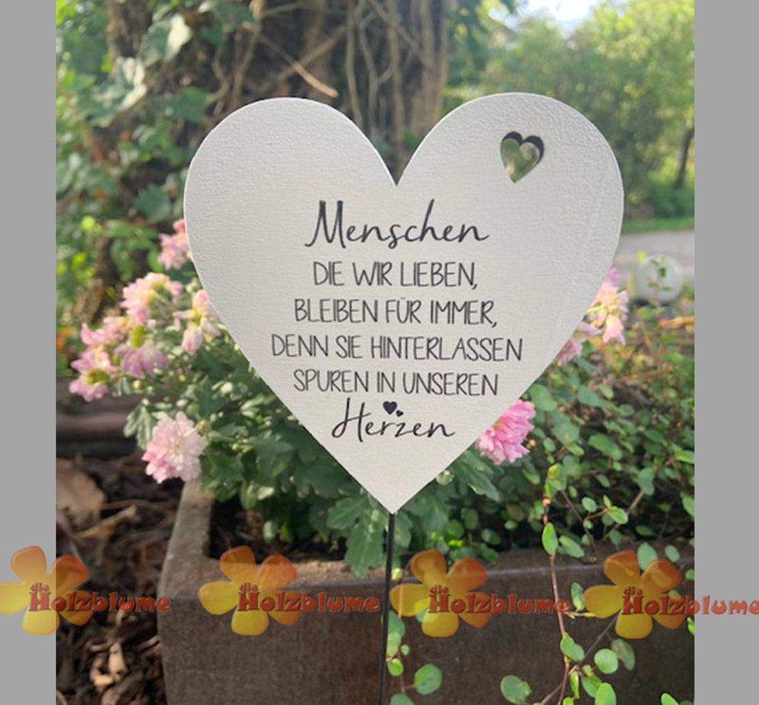Herz Grabstecker bedruckt "Menschen die wir lieben, bleiben für immer