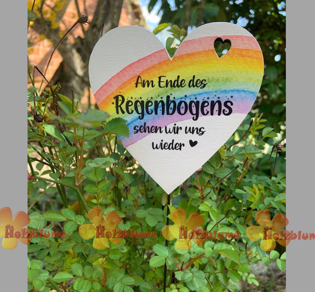 Am Ende Des Regenbogens Sehen Wir Uns Wieder Bedeutung Herz Grabstecker bedruckt "Am Ende des Regenbogens sehen wir uns wieder