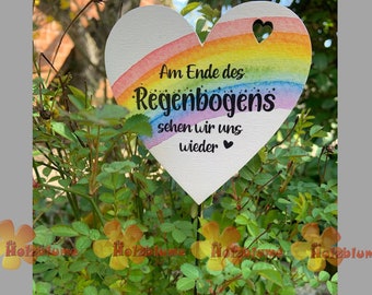 Herz Grabstecker bedruckt "Am Ende des Regenbogens sehen wir uns wieder" ca. 10 cm