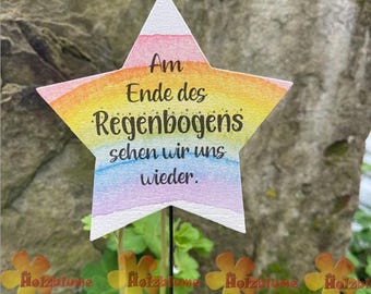 Star grave marker rainbow with the text "At the end of the rainbow we will see each other again"