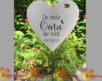 Herz Grabstecker bedruckt "Die beste Oma der Welt" ca 10 cm