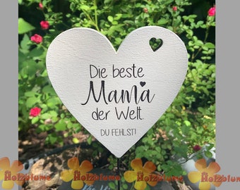 Heart grave marker printed "The best mom in the world" approx. 10 cm