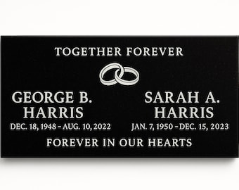 Double Memorial Plaque with Rings – Custom 12×6 Black Granite Marker