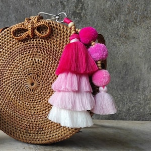 Pom Pom Tassel Boho Keychain | Tiered 4 Layer Bag Charm