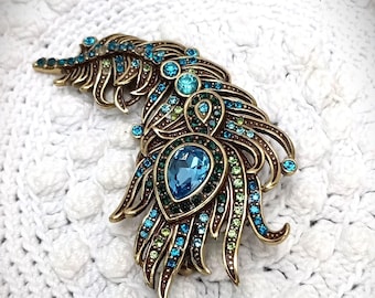 Heidi Daus Feather Brooch, Gorgeous Sparkle Blue & Green Crystals &#39;Feathers, Collector&#39;s Edition&#39;