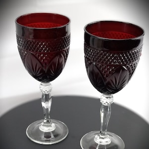 Vintage Cristal D&#39; Arques Durand Ruby Red 8&quot; Wine / Water Goblet