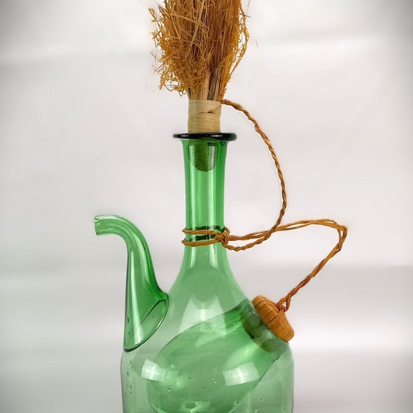 Tall Green Glass Wine Bottle From Italy With Internal Hand Blown  Ice Holder Bubble