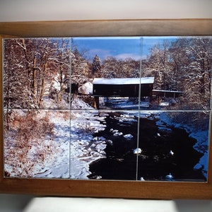 Bild viktoriansk täckt bro, bakgrund häst och vagn, hem, handgjord, vänligen läs