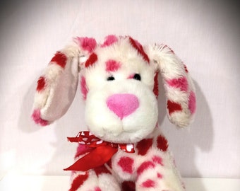 Original Build A Bear White Puppy Dog With Red Hearts 'Hearts Fur You' Stuffed Animal