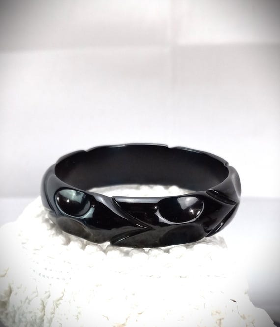 Solid Black Bakelite Bangle Bracelet, Design, Tes… - image 3