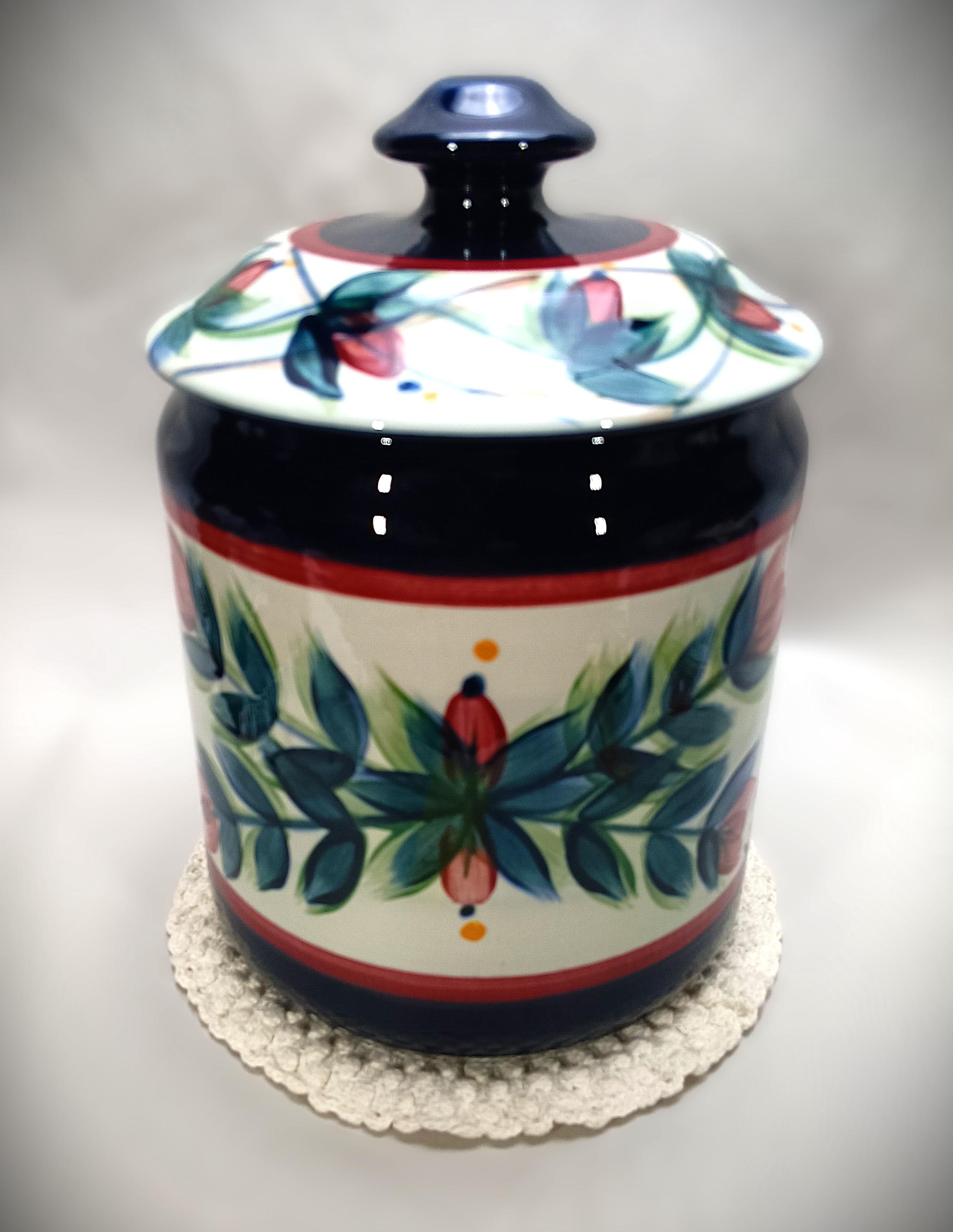 アンティーク雑貨 Ceramic handmade Canister Vintage Set of 2 Tiger Lily Petal Pets 1989 Ceramic