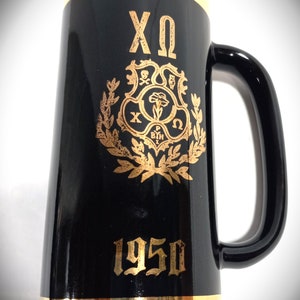 Vintage 22K Gold Decorated Harding&#39;s Chi Omega Sorority Mug 1950