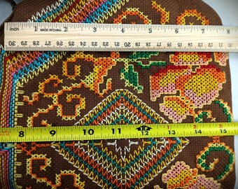 手作りの財布またはバッグ、クロスステッチ全面デザイン、ヴィンテージ