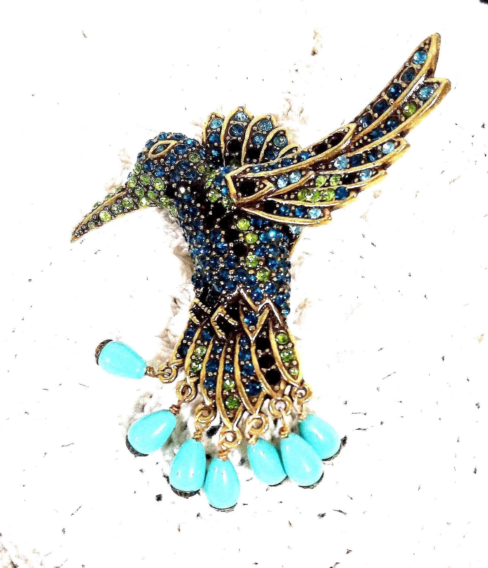 Signed Heidi Daus Hummingbird Brooch Pendant, Swarovski Crystals