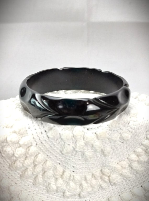 Solid Black Bakelite Bangle Bracelet, Design, Tes… - image 2