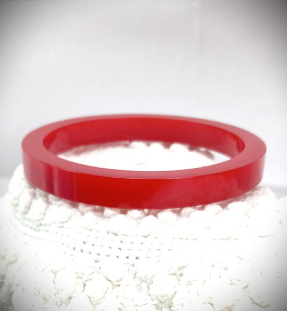 Bakelite Red Bangle Simple Bracelet, Tested - image 1