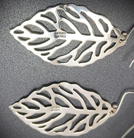Sterling Silver Earrings Leaf Dangle Pierced Wire… - image 4