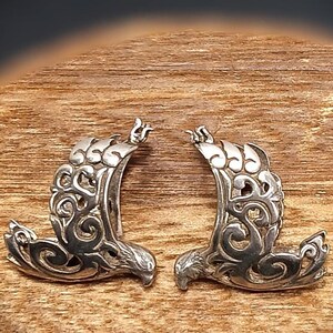 Vintage Earrings, Native American Made , Birds in Flight, Maker's Mark, Sterling Silver, Wire Closure