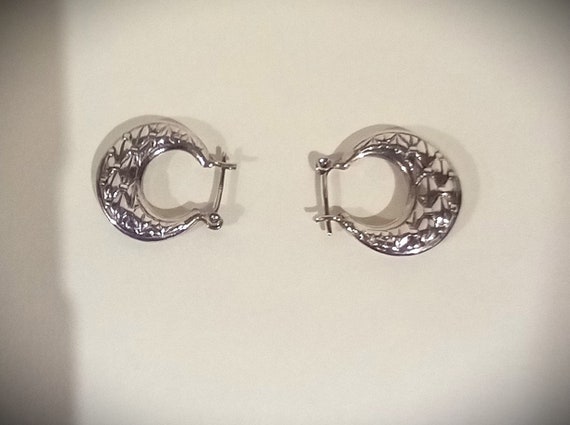 Vintage Silver Hoop Earrings Acid Tested Silver - image 4