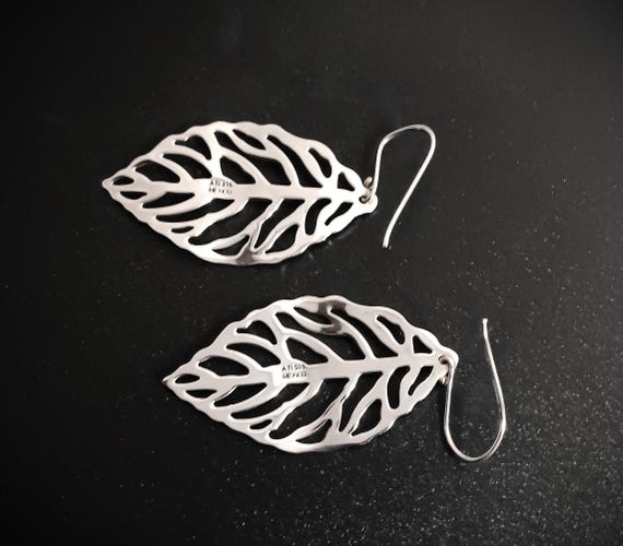 Sterling Silver Earrings Leaf Dangle Pierced Wire… - image 5