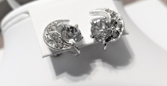Vintage Bogoff Earrings Signed, Clear Rhinestones… - image 1