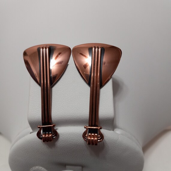 Vintage Renoir Copper Mandolin Clip Earrings Gem