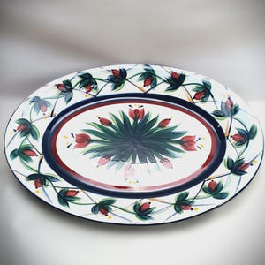 Plat de service floral vintage P. Silkotch, poterie peinte à la main, 1992 MCM