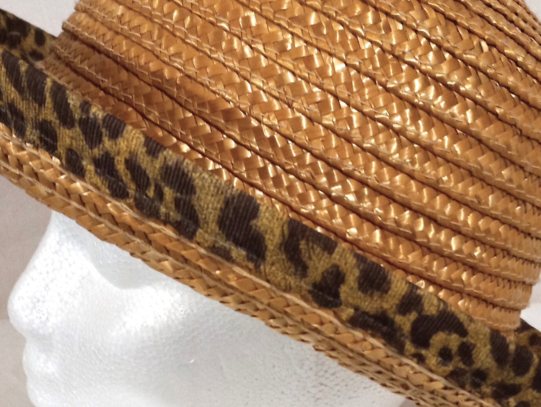 Vintage Straw Hat With Leopard Fabric Brim - Etsy