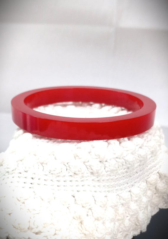 Bakelite Red Bangle Simple Bracelet, Tested - image 4