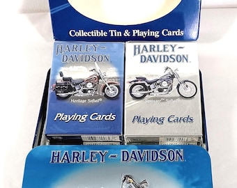 Harley Davidson Motorcycle Playing Card Decks in Tin New in Box 2003