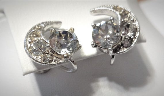 Vintage Bogoff Earrings Signed, Clear Rhinestones… - image 2